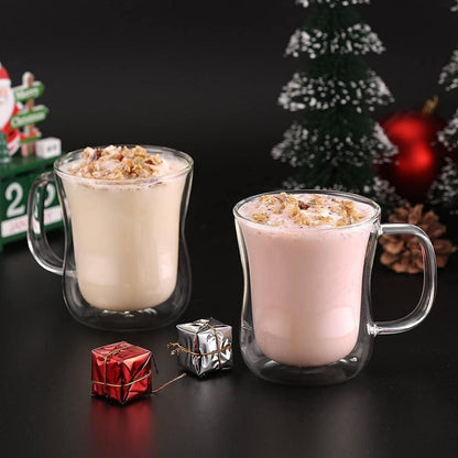 Doppelwandige Latte Macchiato Gläser Set 2er 350ml Borosilikatglas Henkel