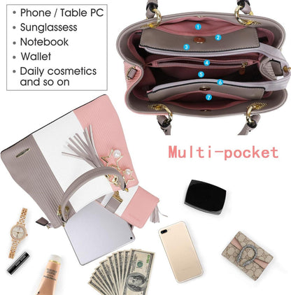Multifunktionale gestreifte Damen Handtasche mit mehreren Innentaschen