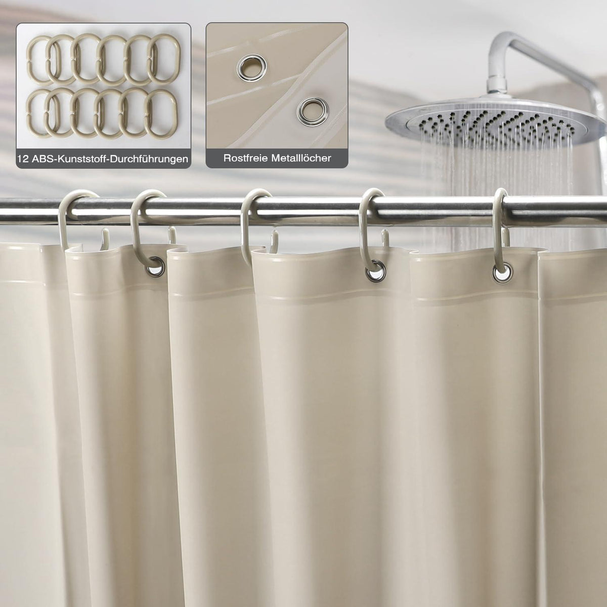Duschvorhang Beige Wasserfest 180x200cm Anti-Schimmel