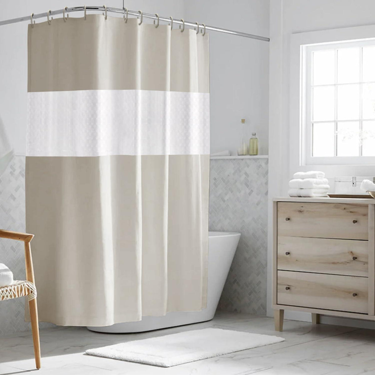 Duschvorhang Beige 180x200cm Eva Antischimmel Wasserdicht 12 Ringe