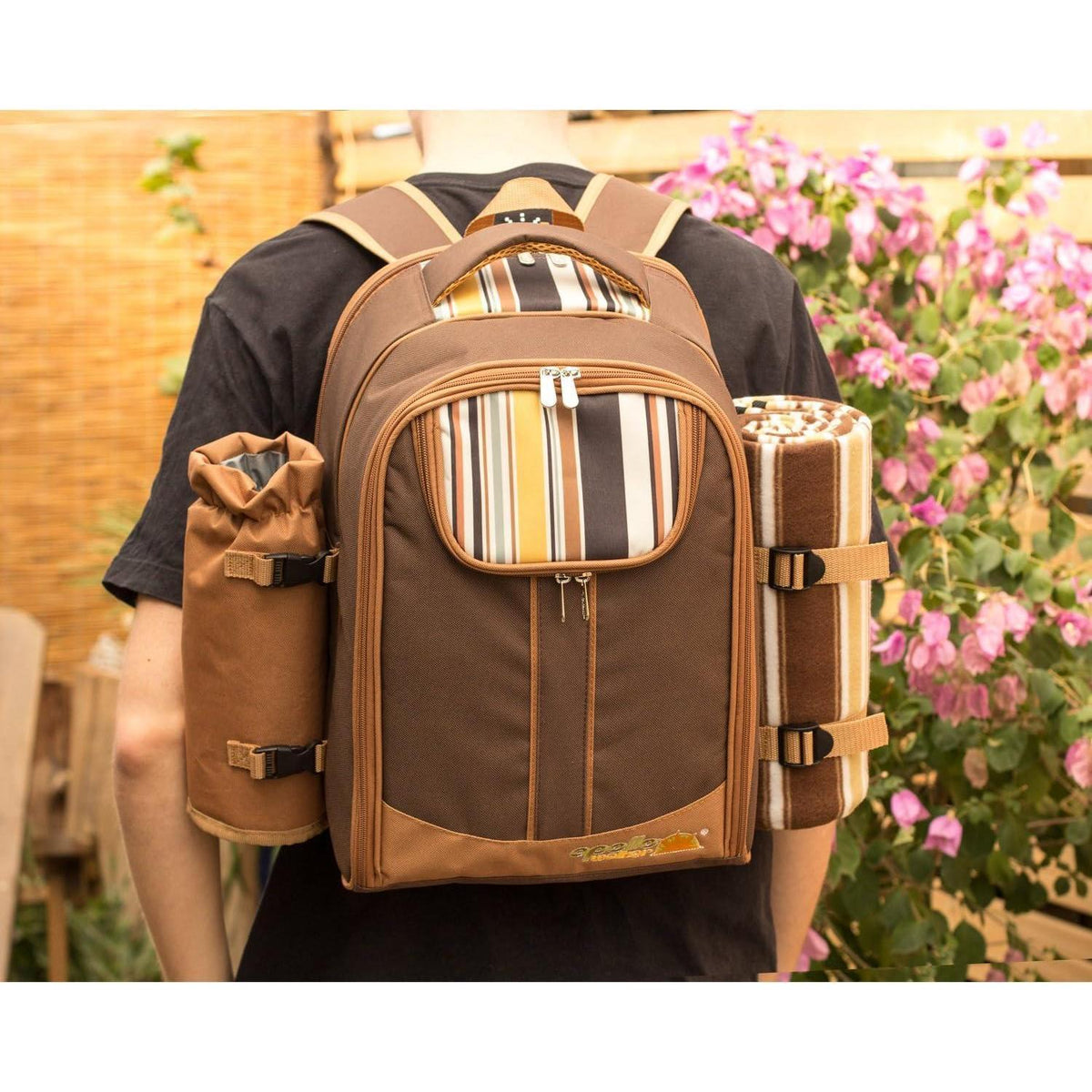 Picknickrucksack 4 Personen mit Set & Decke – Braun