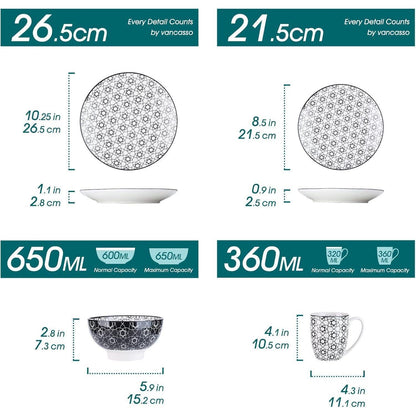 32-teiliges Kombiservice für 8 Personen, Schwarz & Creme