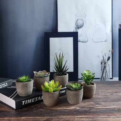 Künstliche Mini Sukkulenten Bonsai Kunstpflanze mit Topf 6er Set