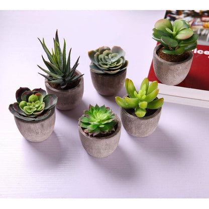 Künstliche Mini Sukkulenten Bonsai Kunstpflanze mit Topf 6er Set