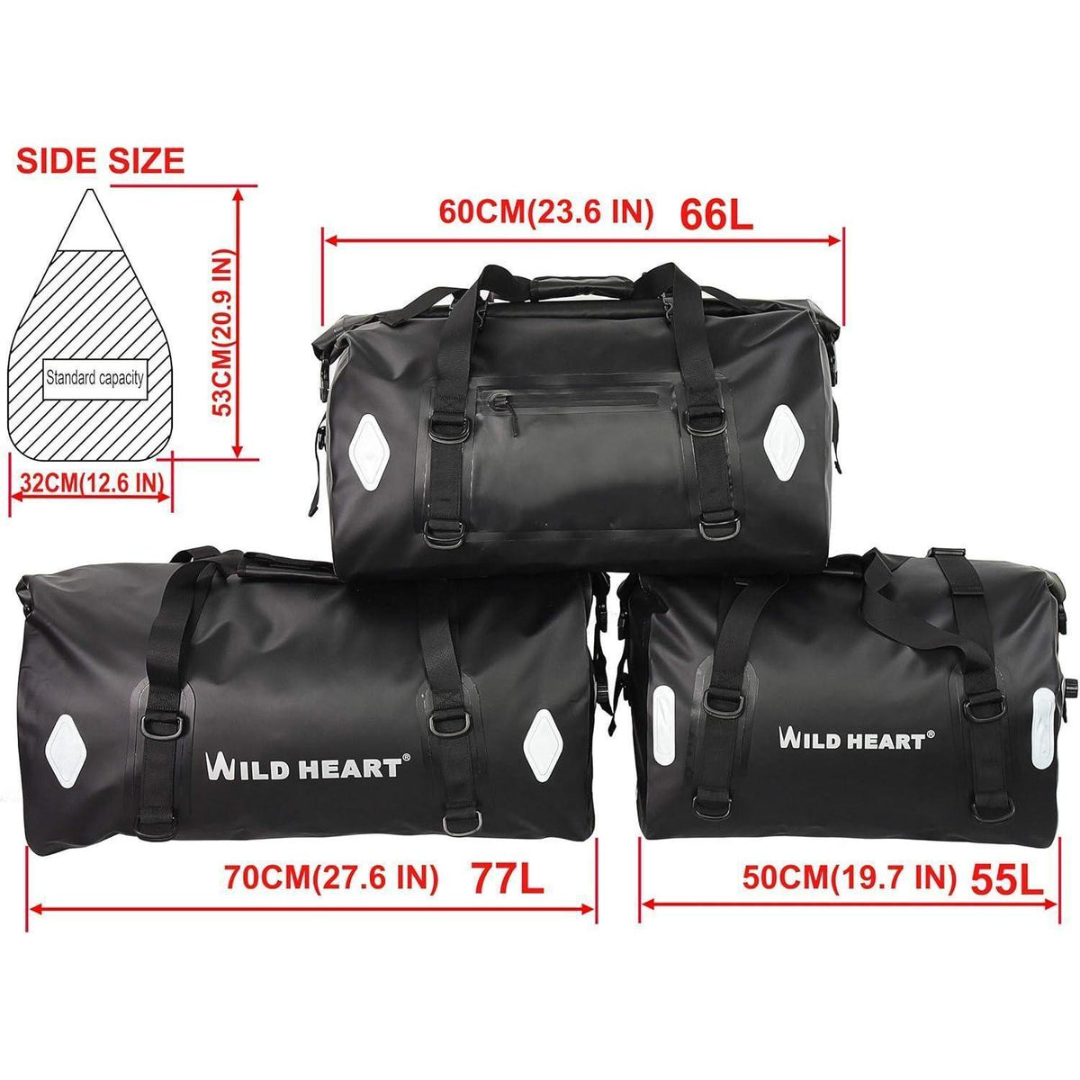 Wasserdichte Motorradtasche 55L/66L/77L Gelb mit Roll-Top Verschluss