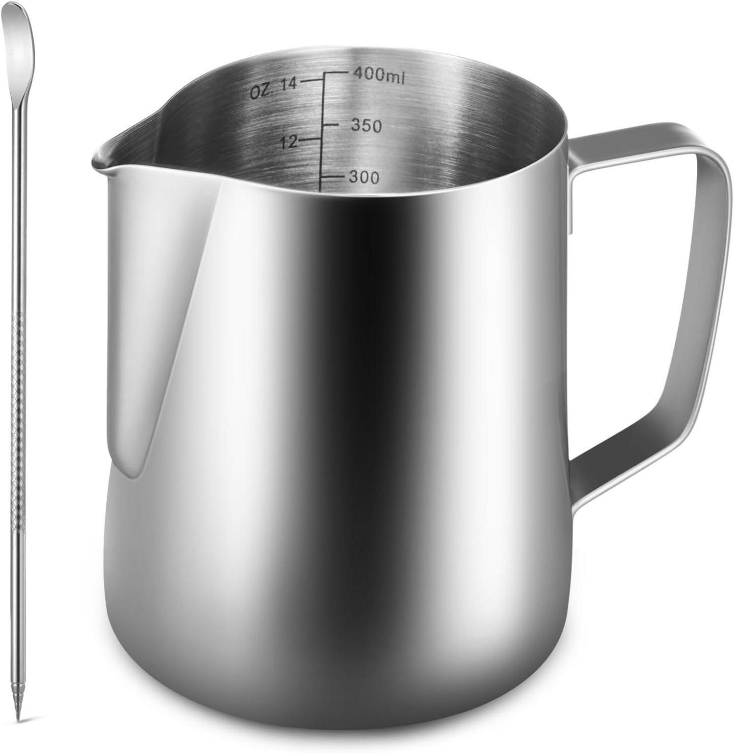 Edelstahl Milchkännchen 400ml Cappuccino Aufschäumer Silber