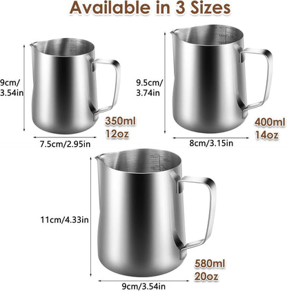 Edelstahl Milchkännchen 400ml Cappuccino Aufschäumer Silber