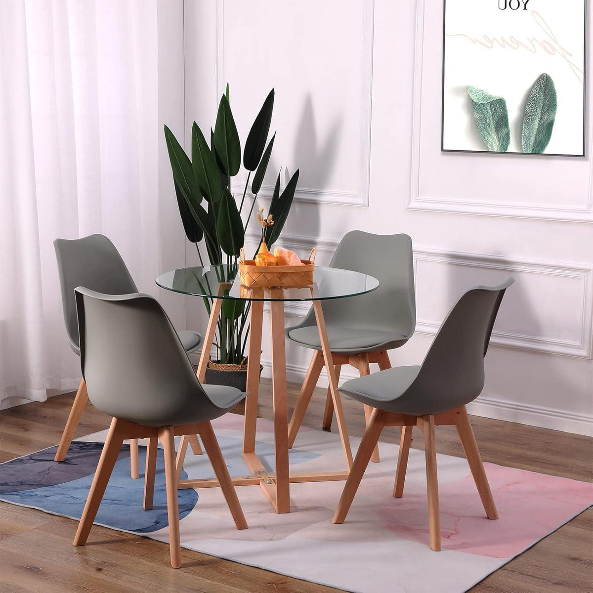 Gepolsterte Esszimmerstühle Grau 4er Set Holzbeine Retro