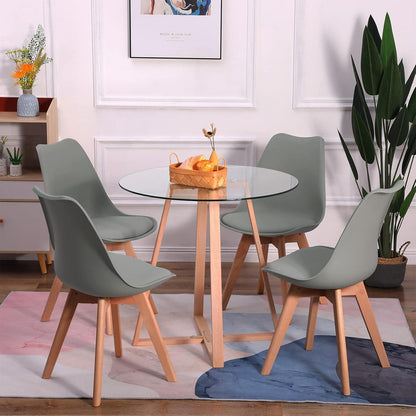 Gepolsterte Esszimmerstühle Grau 4er Set Holzbeine Retro