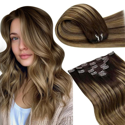 Echthaar Clip-In Braun 55cm – Haarverlängerung Balayage