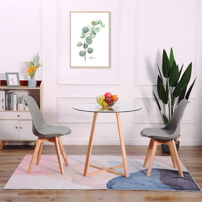 Esszimmerstuhl Tulpenstuhl Grau, 2er Set mit Holzbeinen