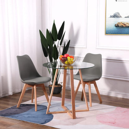 Esszimmerstuhl Tulpenstuhl Grau, 2er Set mit Holzbeinen