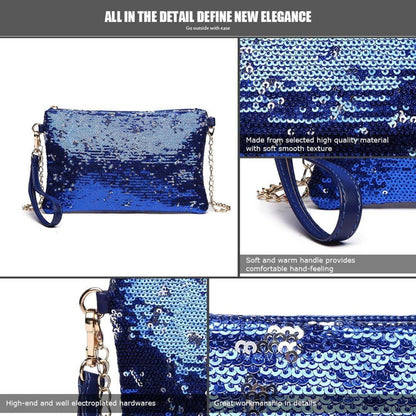 Miss Lulu Mini Pailletten Clutch Umhängetasche Damen Blau