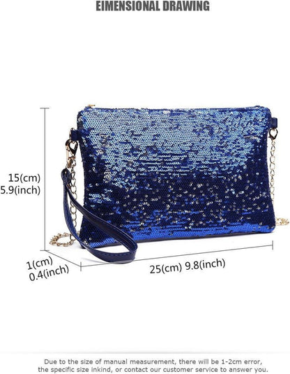 Miss Lulu Damen Mini Pailletten Clutch Umhängetasche Schwarz