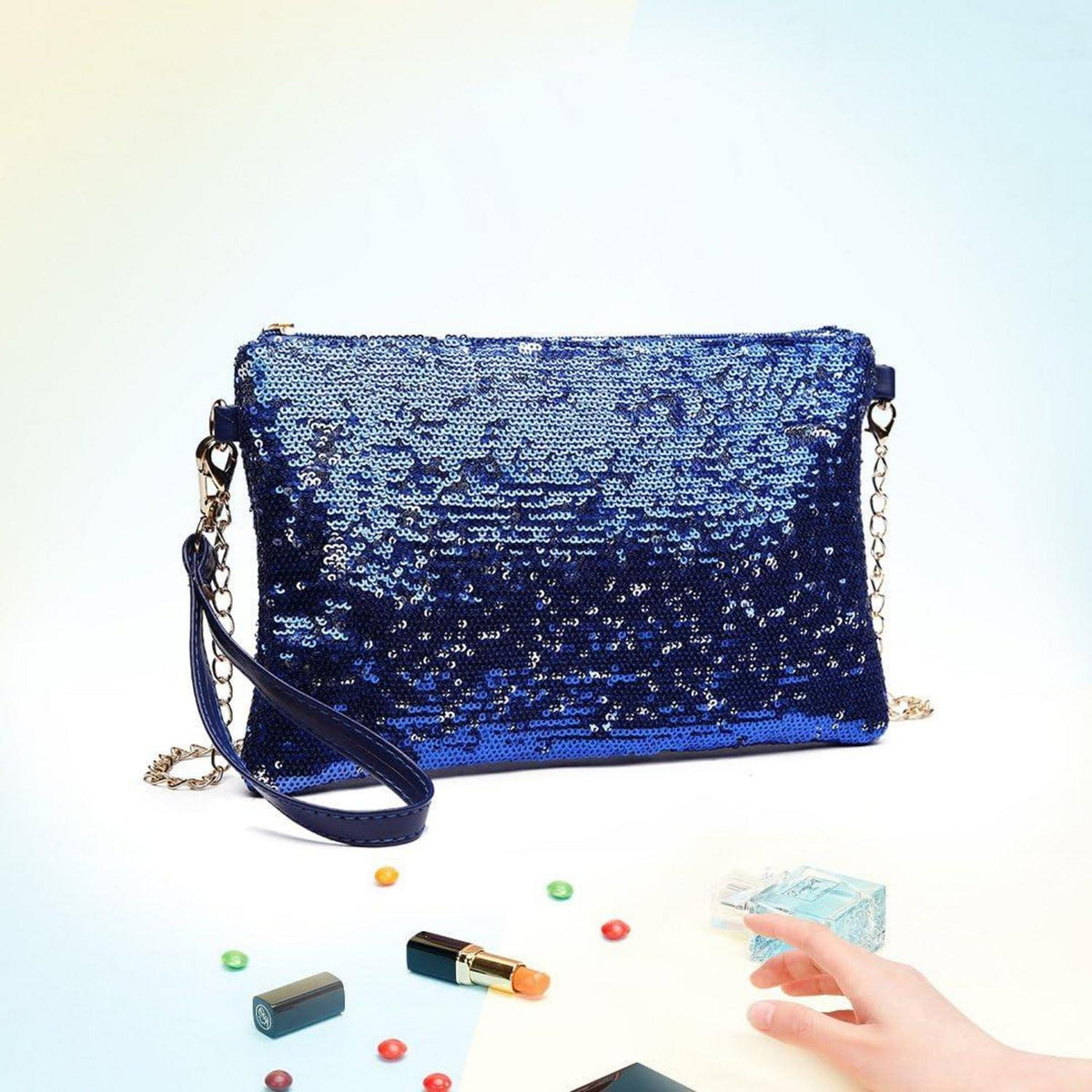 Damen Mini Pailletten Clutch Umhängetasche Schultertasche Magnetic