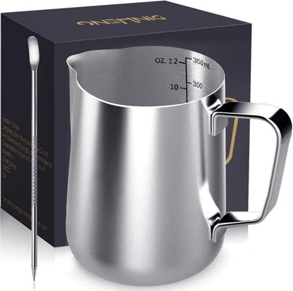 Milchkännchen Edelstahl 350ml Milchaufschäumer Latte Art Silber