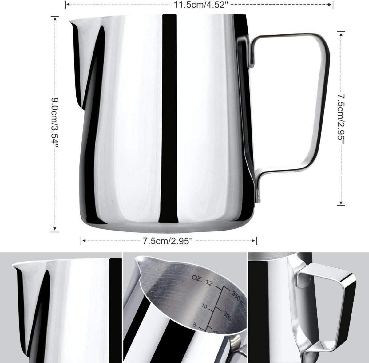 Milchkännchen Edelstahl 350ml Milchaufschäumer Latte Art Silber