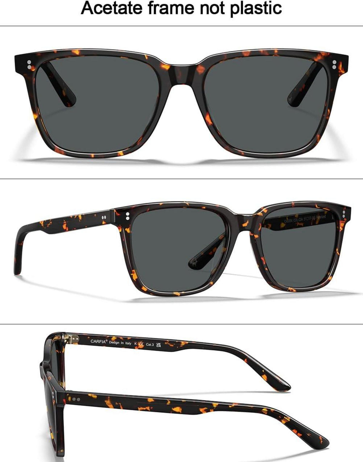 Carfia Damen Retro Polarisierte Sonnenbrille UV400 Grau Schildkrötenrahmen