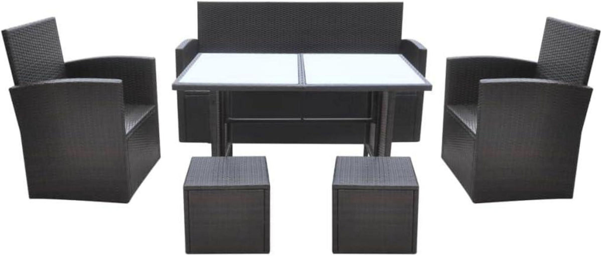 Gartenmöbel Set 6-tlg. Rattan Braun Sitzgruppe mit Kissen