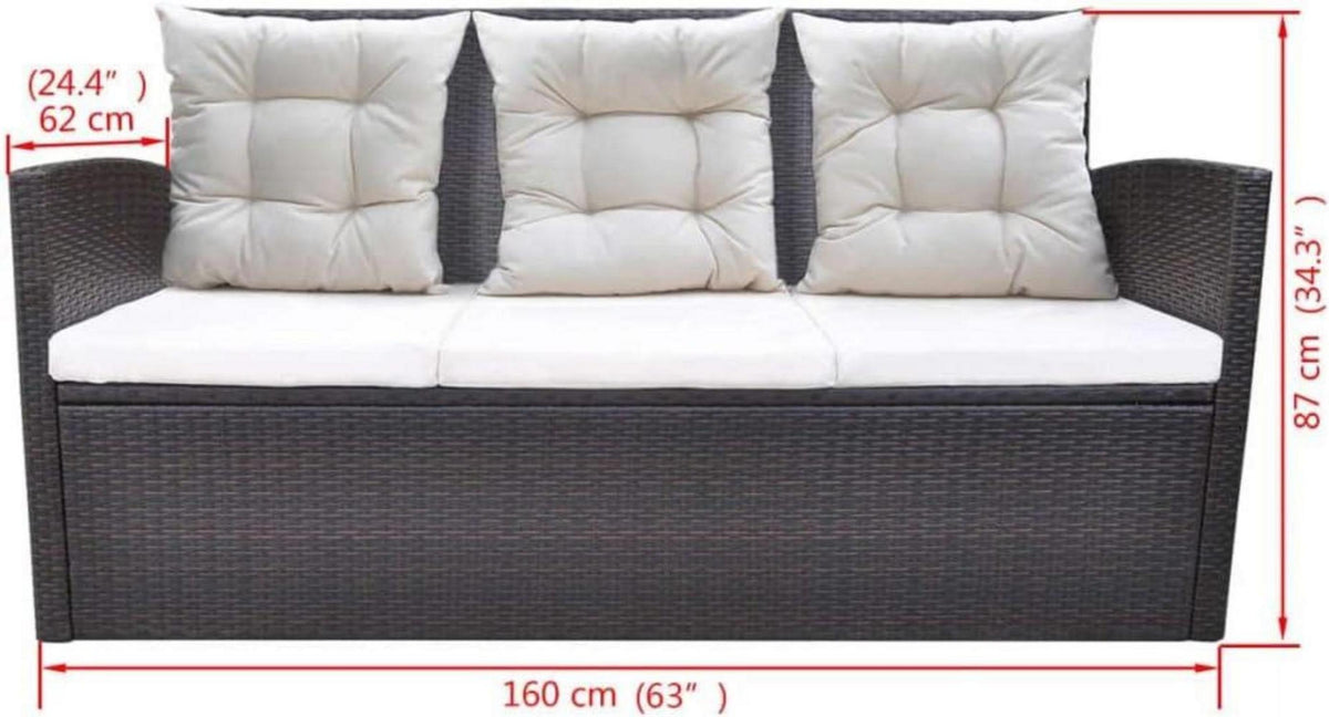 vidaXL Gartenmöbel Set 7-TLG. Rattan Braun Sitzgruppe mit Polstern