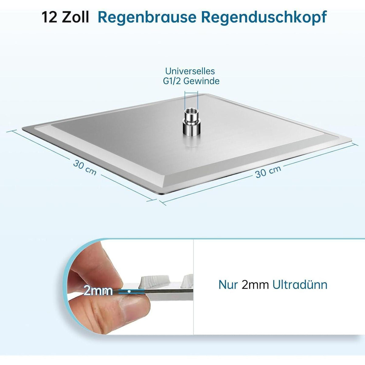 Quadratischer Regenduschkopf Edelstahl 30x30 cm gebürstet