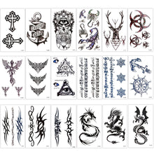Temporäre Tattoo Aufkleber Set Schwarz 18 Blätter - Drachen Anker Auge