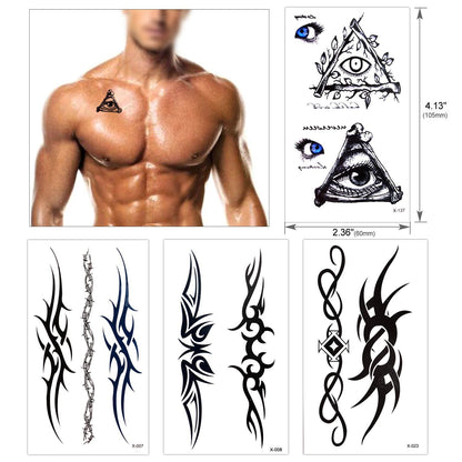 Temporäre Tattoo Aufkleber Set Schwarz 18 Blätter - Drachen Anker Auge