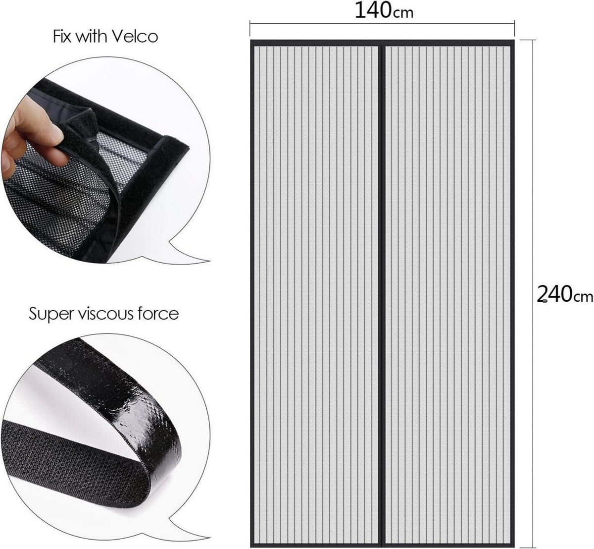 Fliegengitter Tür Magnet 140x240cm Insektenschutz Schwarz gestreift