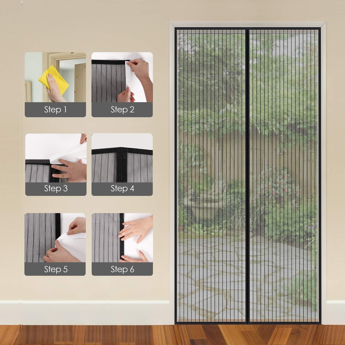 Fliegengitter Tür Magnet 140x240cm Insektenschutz Balkontür Fliegenvorhang Schwarz