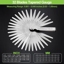 Fühlerlehre 32 Klingen 0,03-1,00mm Edelstahl Metrisch/Imperial