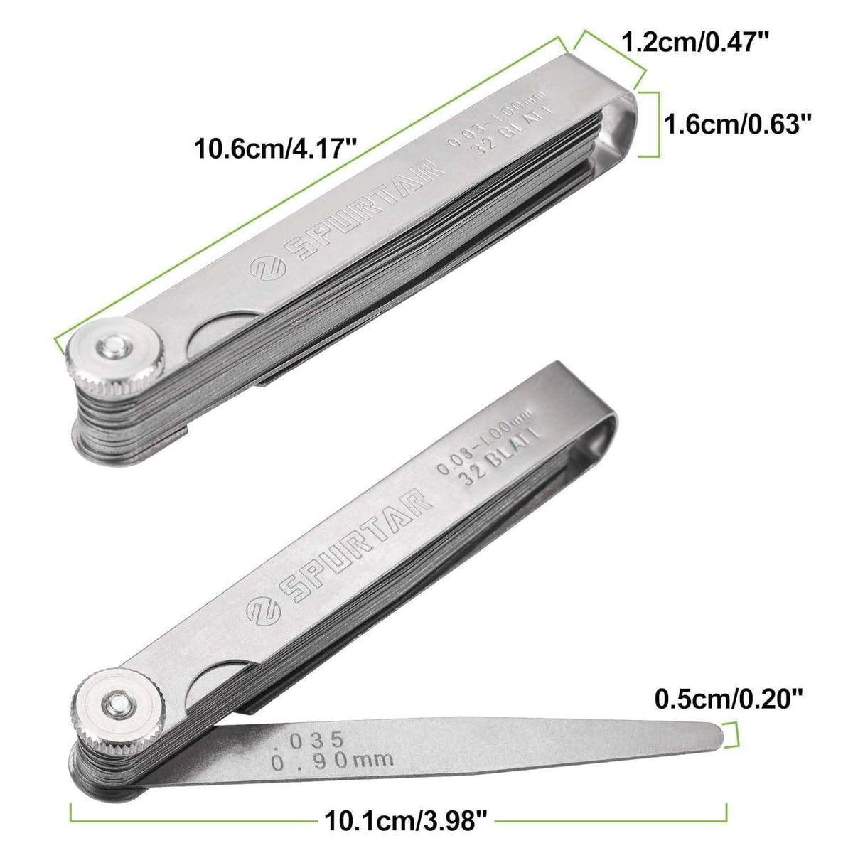 Fühlerlehre 32 Klingen 0,03-1,00mm Edelstahl Metrisch/Imperial