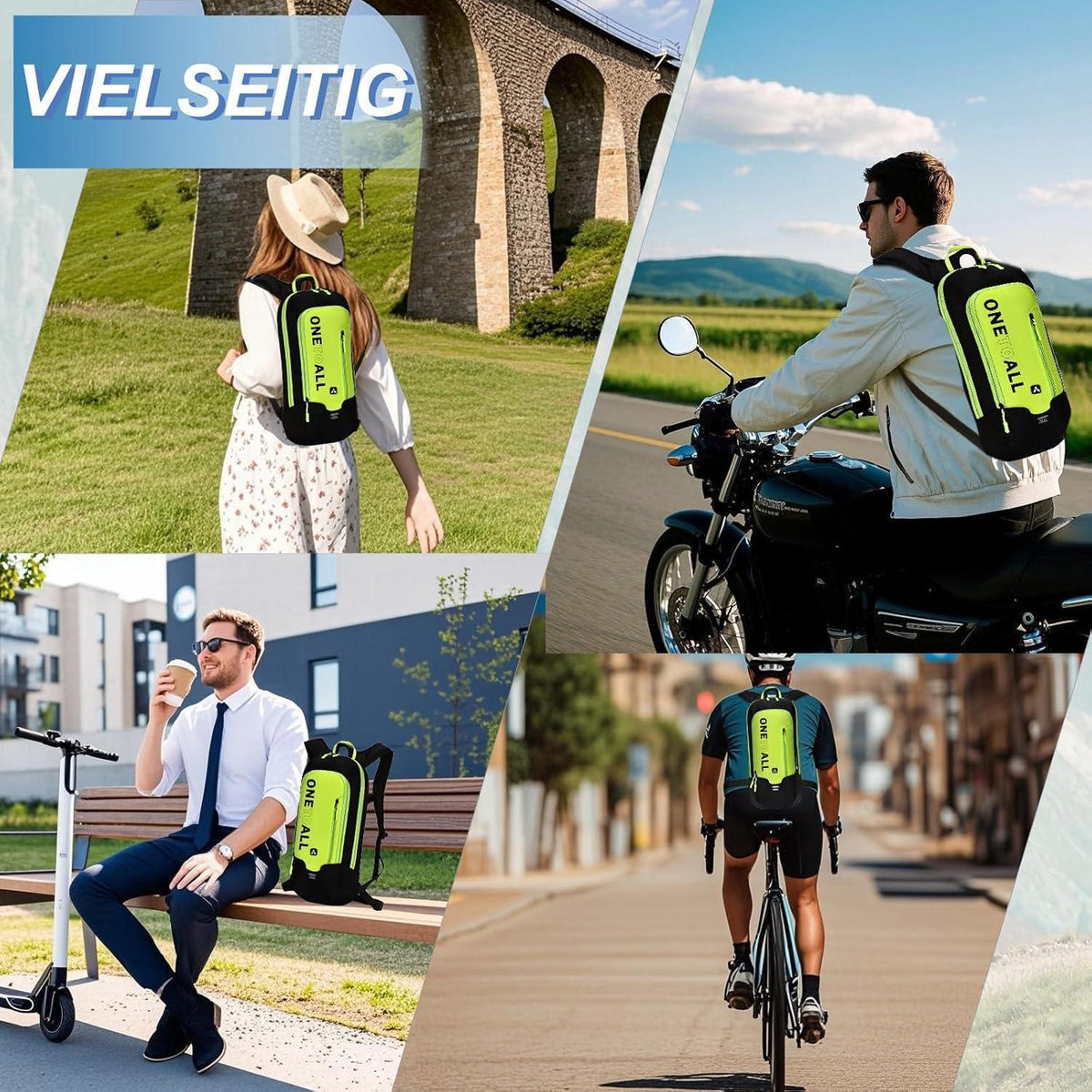 Fahrradrucksack 6L Grün mit Regenschutz & Reflektoren