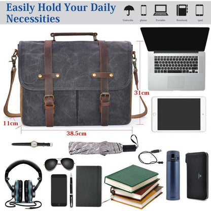 Herrentasche Canvas Wasserdicht 15.6 Laptop Vintage Grau