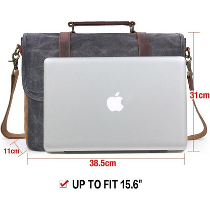 Herrentasche Canvas Wasserdicht 15.6 Laptop Vintage Grau