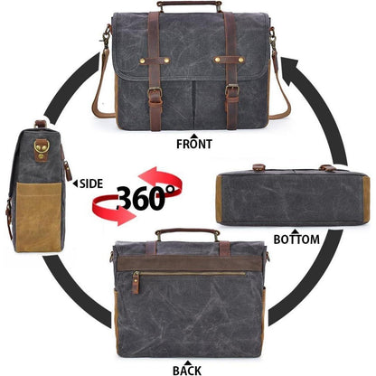 Herrentasche Canvas Wasserdicht 15.6 Laptop Vintage Grau
