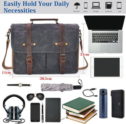Umhängetasche Herren Laptoptasche vintage Canvas wasserdicht 15.6 Grau