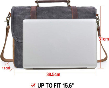 Herren Umhängetasche Canvas Laptoptasche 15.6 Zoll Grau Vintage