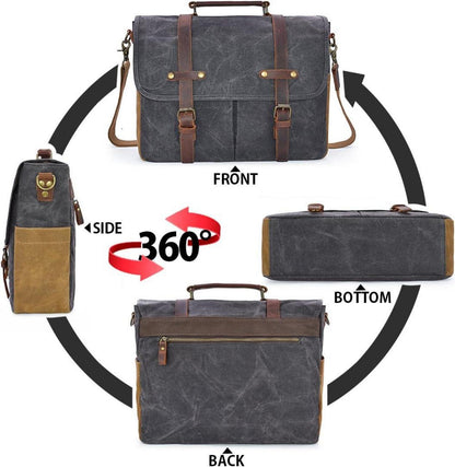 Herren Umhängetasche Aktentasche Canvas Wasserdicht 15.6 Grau