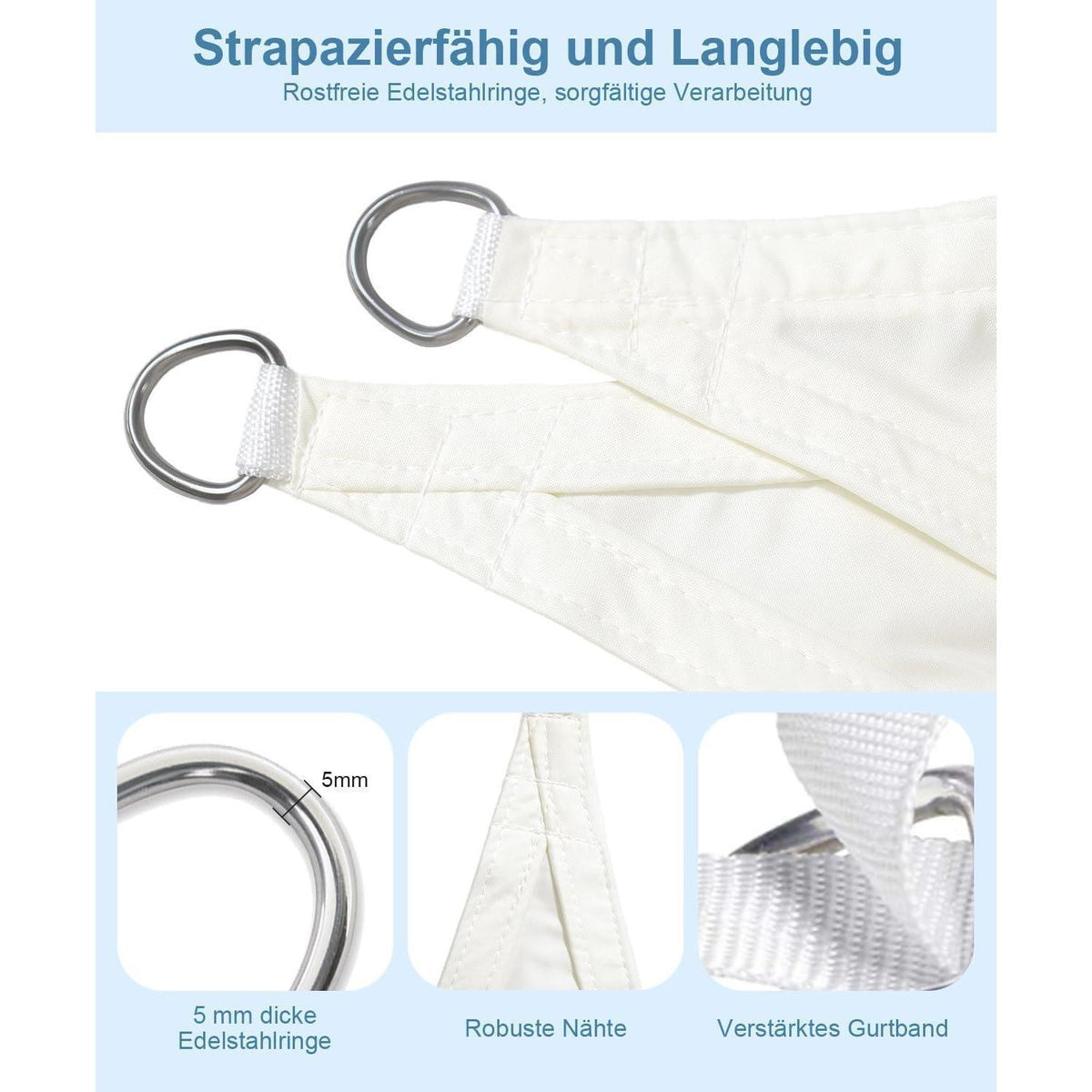 Dreieckiges Sonnensegel 3x3m Wasserdicht Cremeweiß UV-Schutz