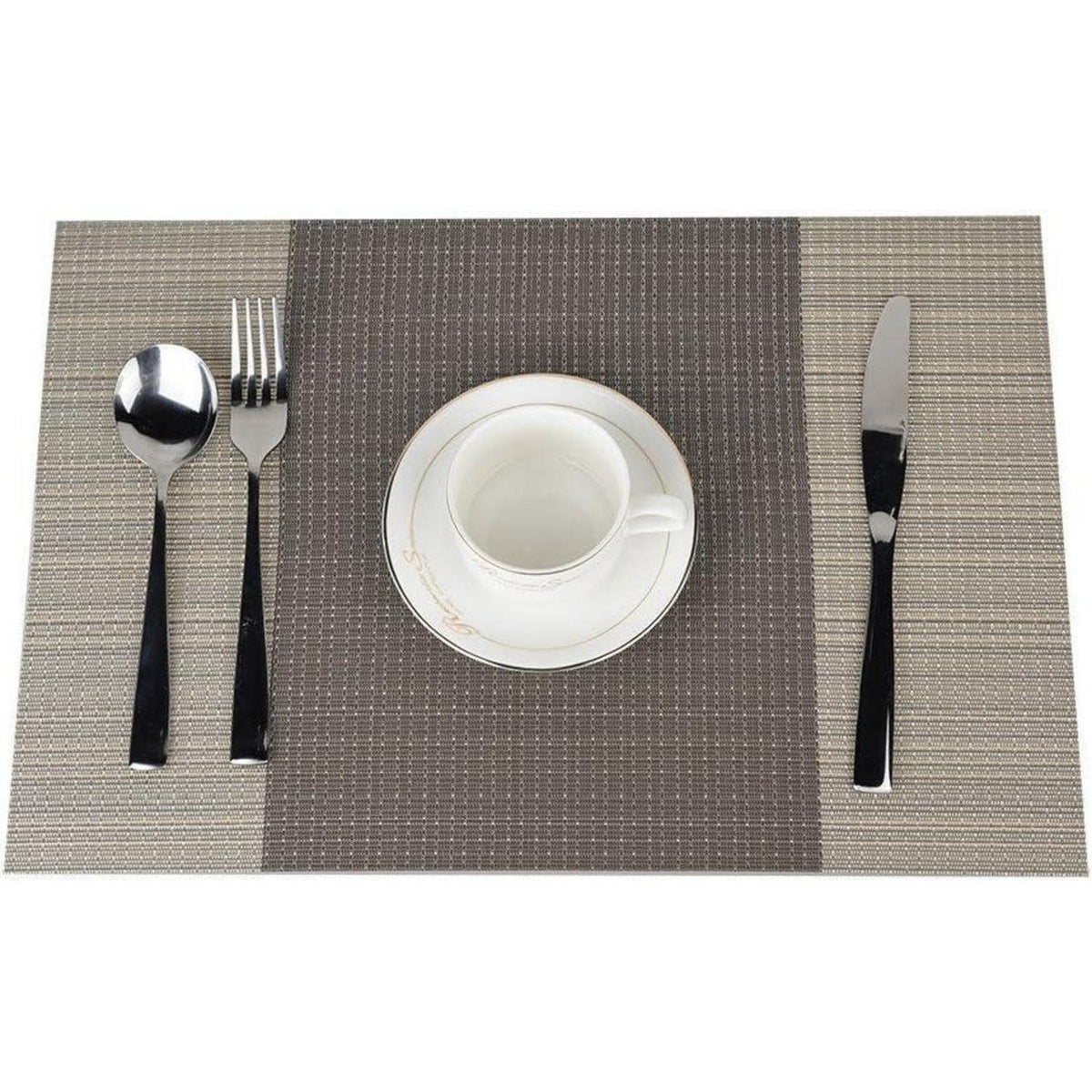6er Set Platzsets 30x45cm PVC Gestreift Kaffee Hitzebeständig Abwaschbar