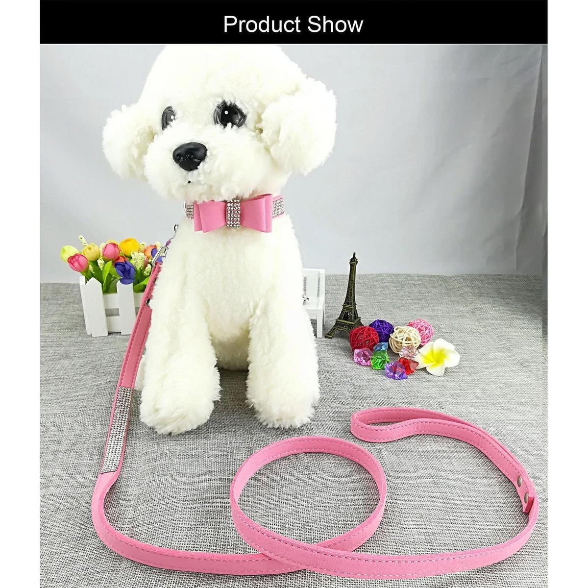3er-Set Hundehalsband & Leine - Pink M in Lederoptik