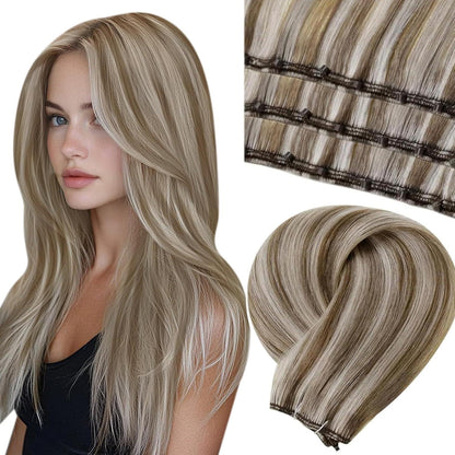 Echthaar Tressen Blond Highlights Microbead 45cm
