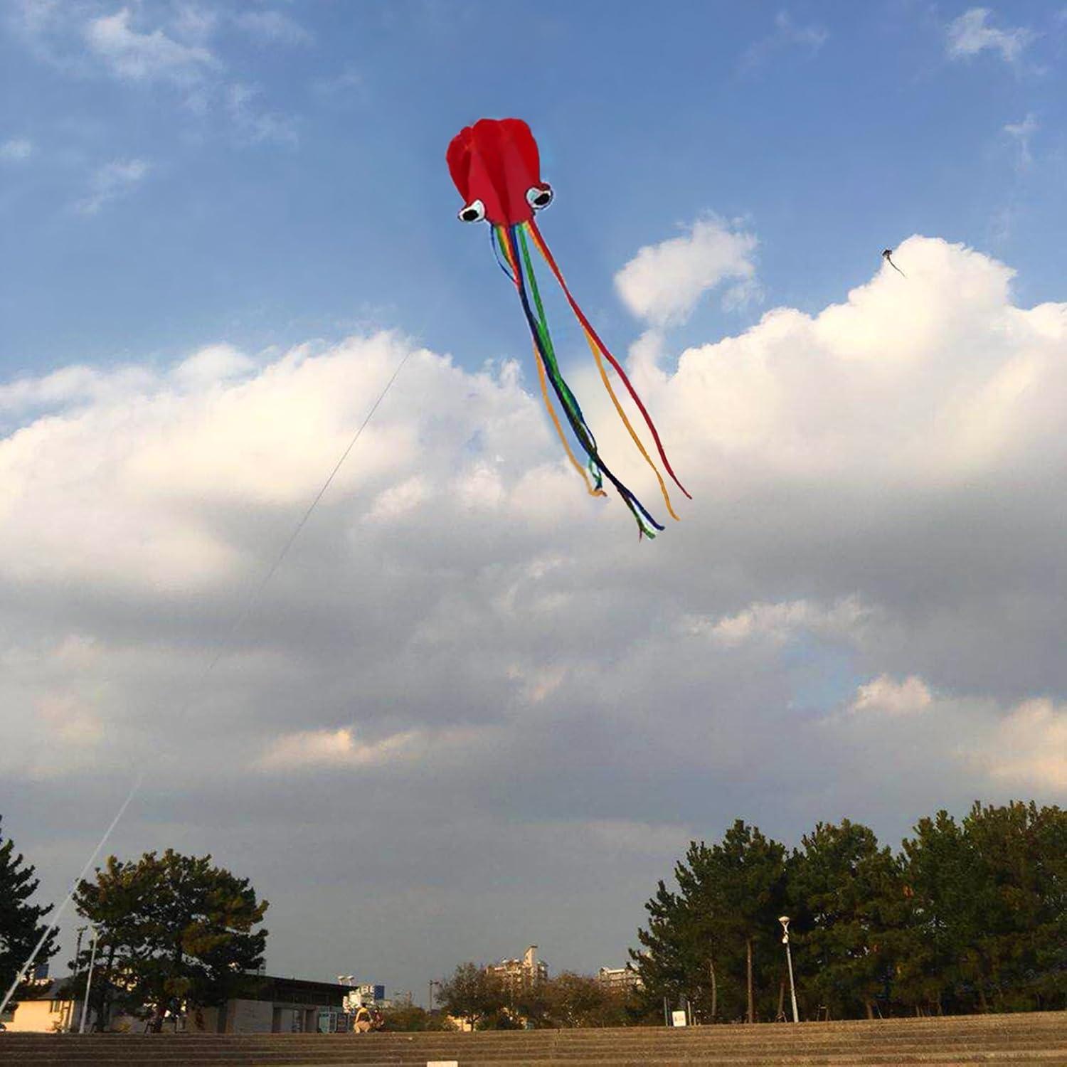 ZoomSky 2Stk Kinder Drachen-Set Delta Einleiner Große Bunt Oktopus Winddrachen