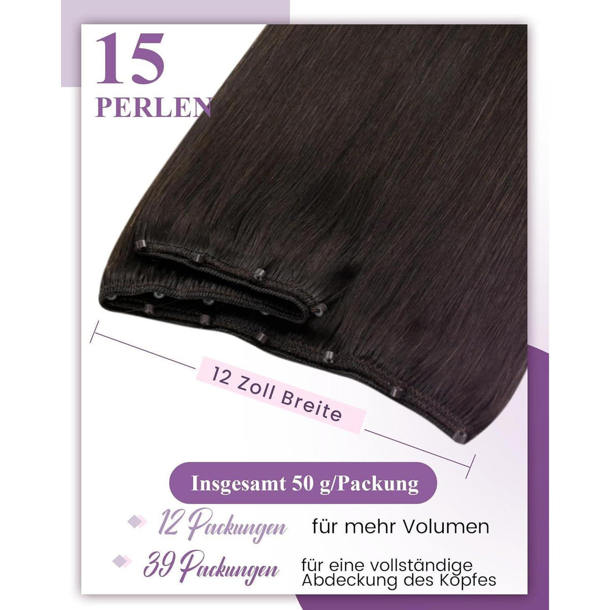 Echthaar Tressen mit Micro Rings – 12 Zoll, #2, 50g