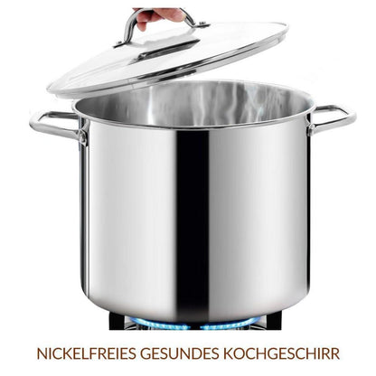 Großer Edelstahl-Suppentopf 18,9L mit Deckel – Induktionsgeeignet
