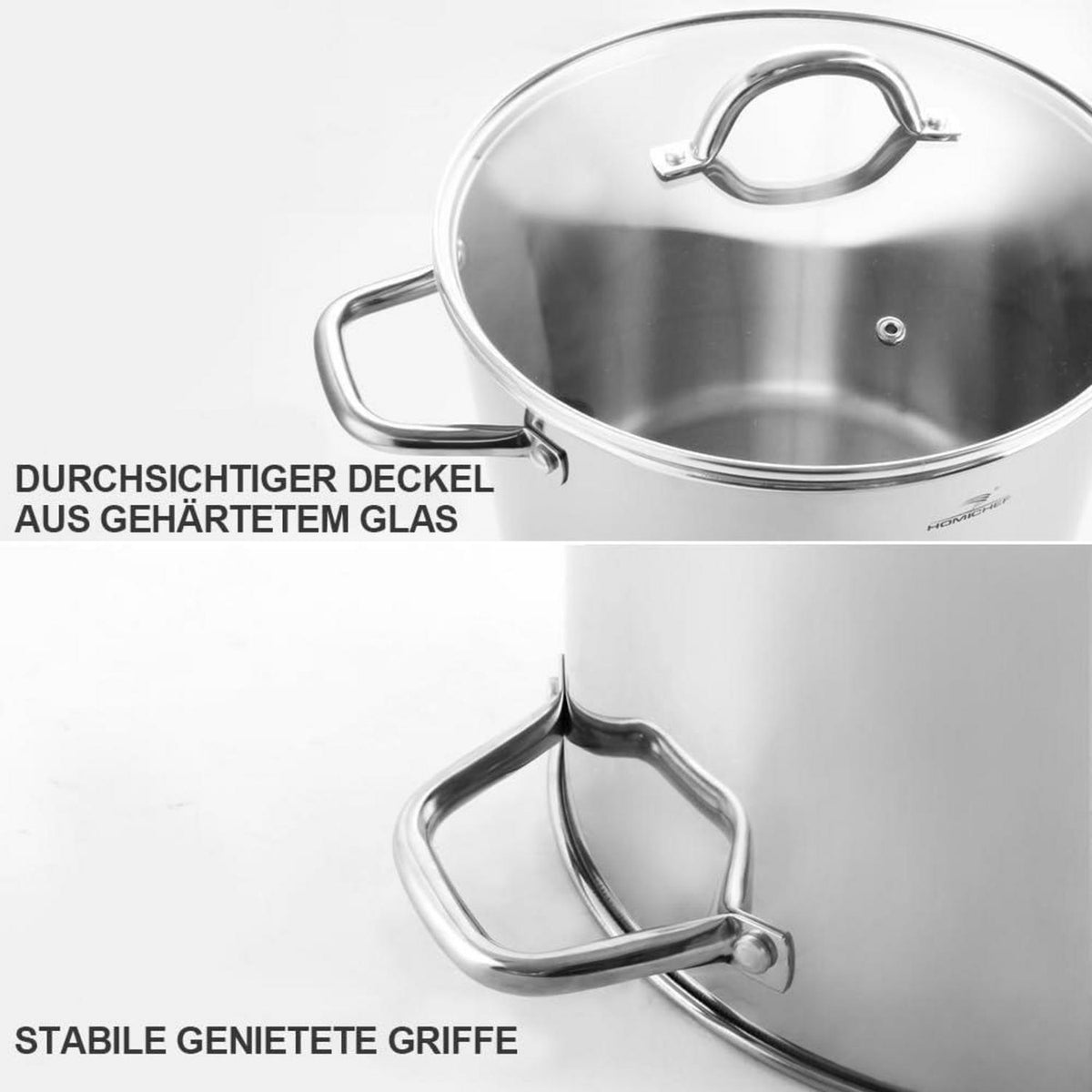 Großer Edelstahl-Suppentopf 18,9L mit Deckel – Induktionsgeeignet