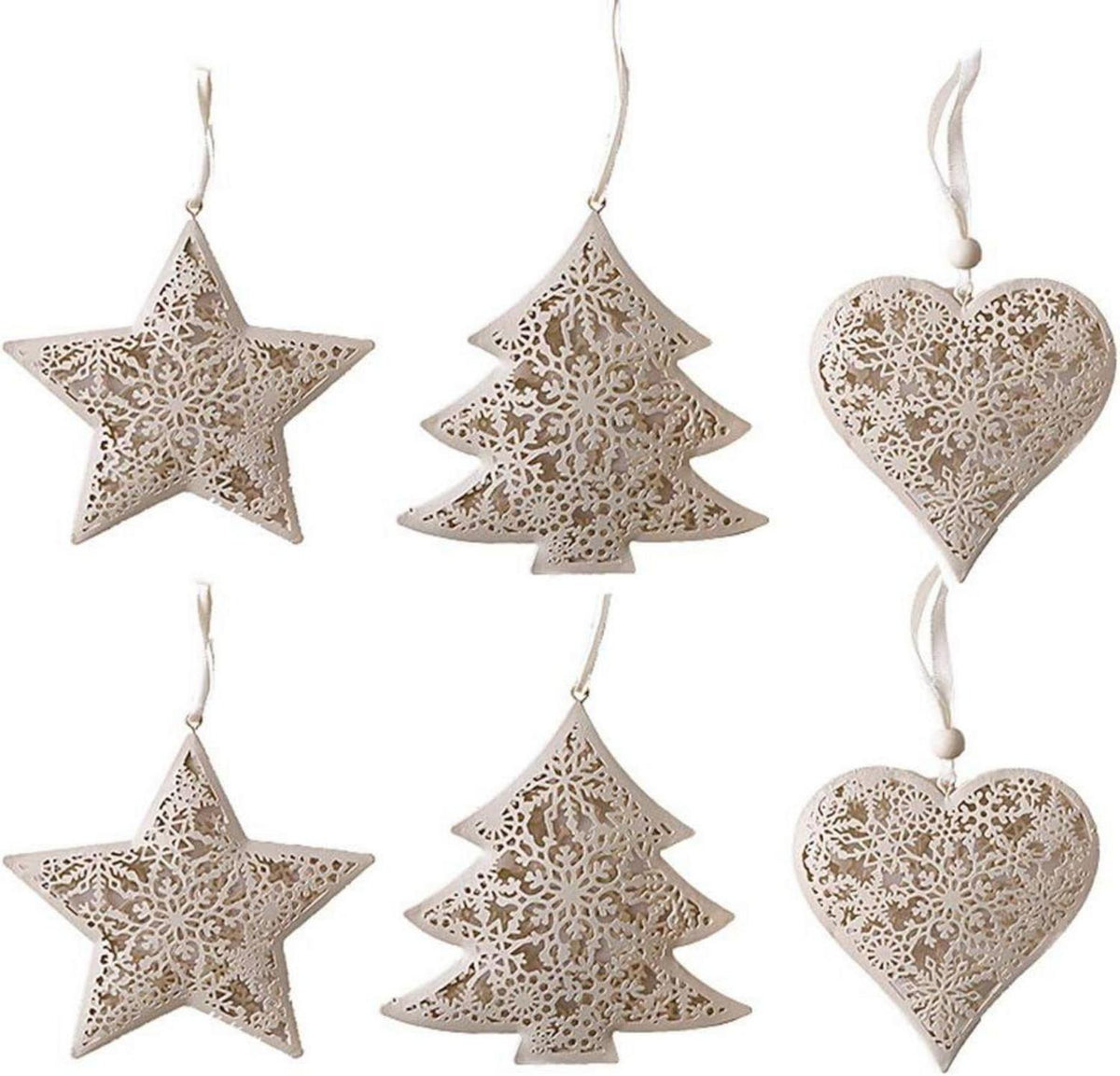 6er Set Metall Weihnachtsanhänger hohles Herz Stern Baum Anänger