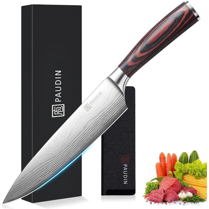 Premium Kochmesser mit Holzgriff 20 cm Küchenmesser Extra Scharfe Messerklinge