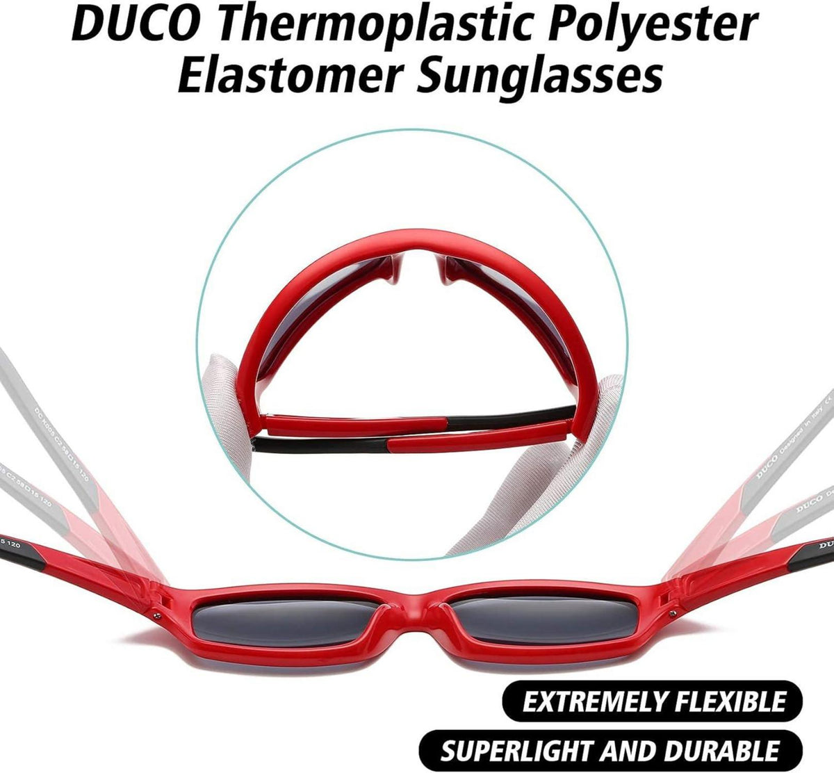DUCO Polarisierte Sonnenbrille für Kinder mit Flexiblem Gummi und UV400 Schutz