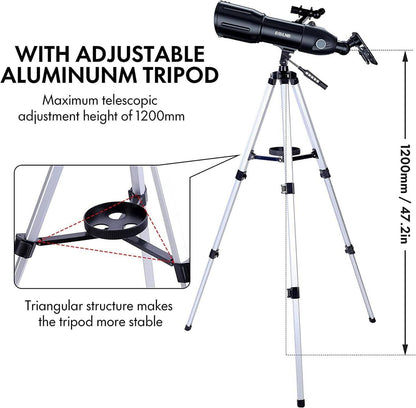 Teleskop Astronomie 400/80MM Refraktor für Kinder Einsteiger Schwarz